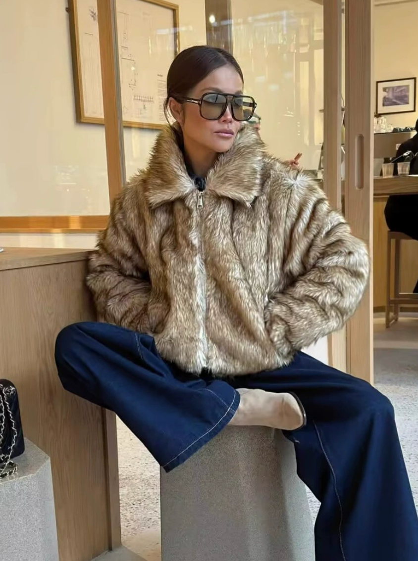 Camel Faux Fur Coat